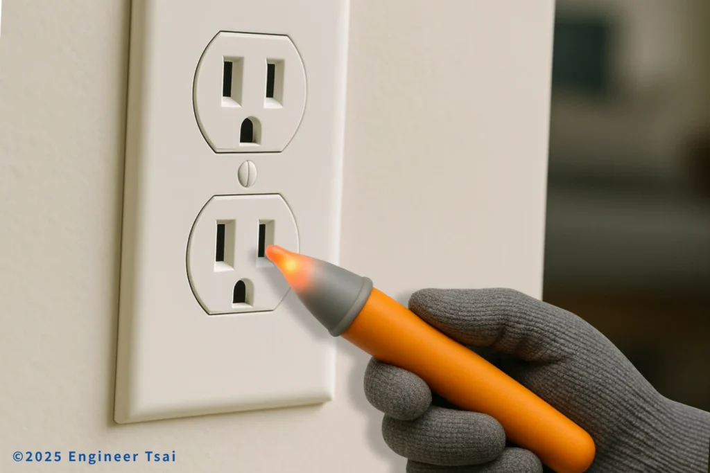 驗電筆怎麼用第二步：用驗電筆在目標插座、開關或導線上測試是否可能帶電