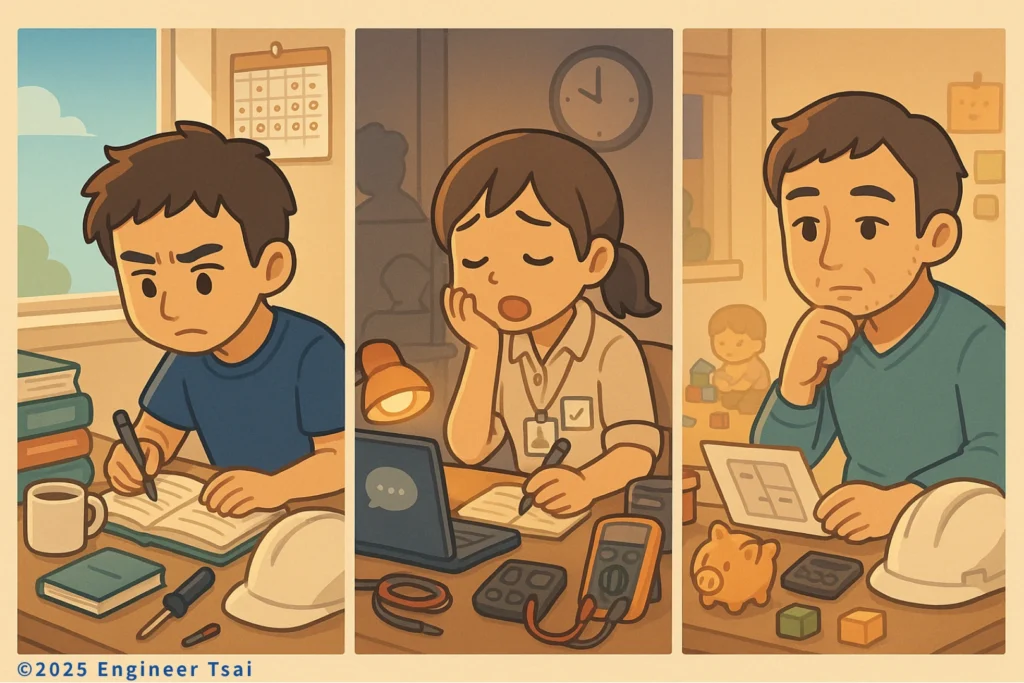 Three different career changers each working toward becoming electricians