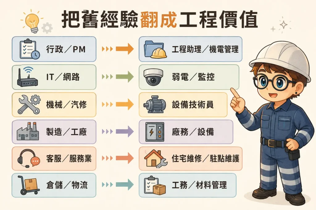 將行政資訊機械與製造經驗轉成電工職場能力