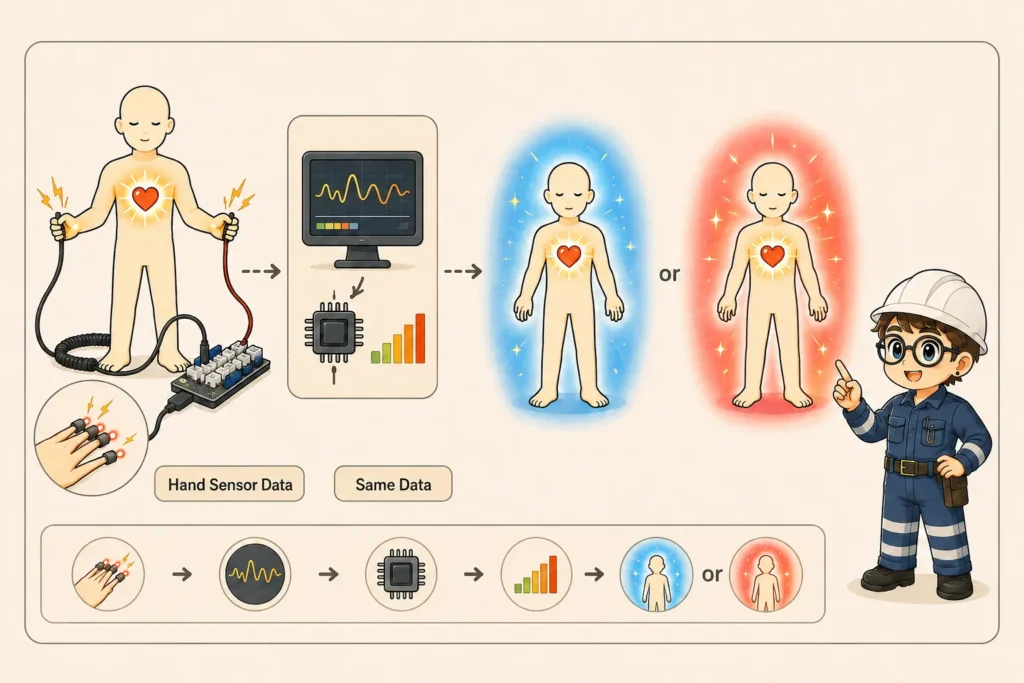 How does aura photography work? Hand sensor data mapped into blue and red aura images