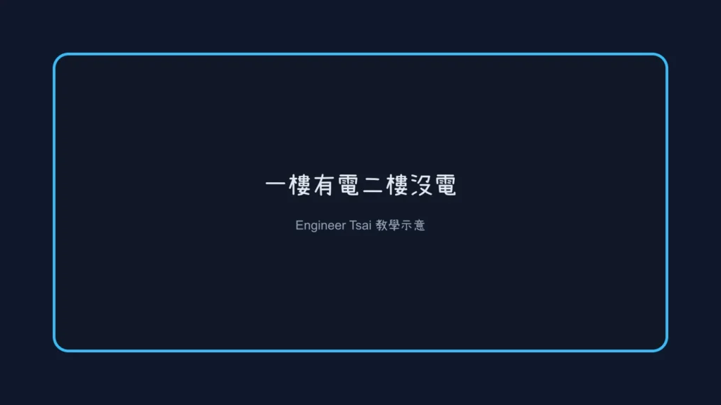 文章標題圖：一樓有電二樓沒電（Engineer Tsai 教學示意）