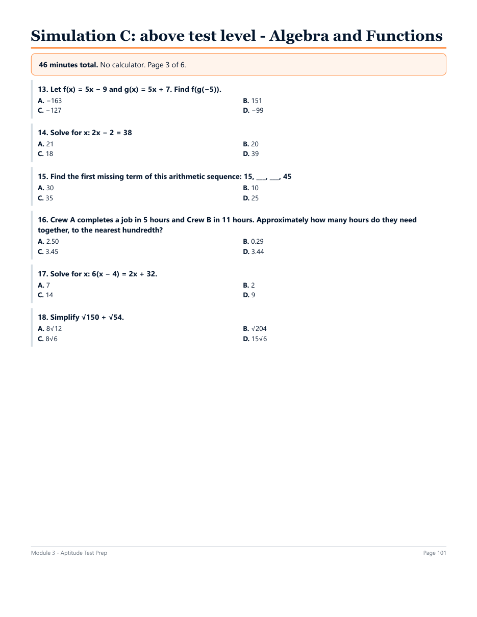 Simulation C aptitude test page
