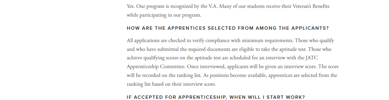 Houston JATC FAQ explaining applicant ranking