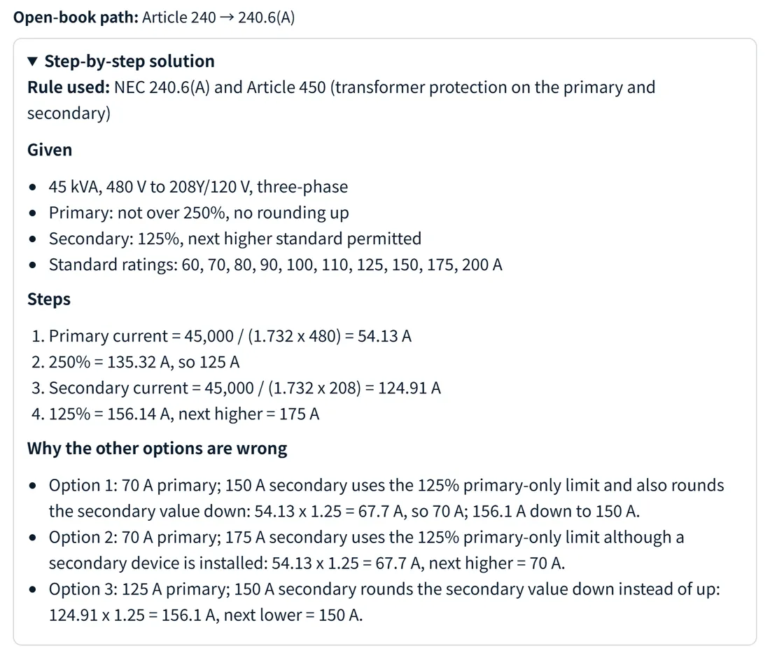 Step-by-step solution to a calculation question: rule used, given values, steps and why the other options are wrong